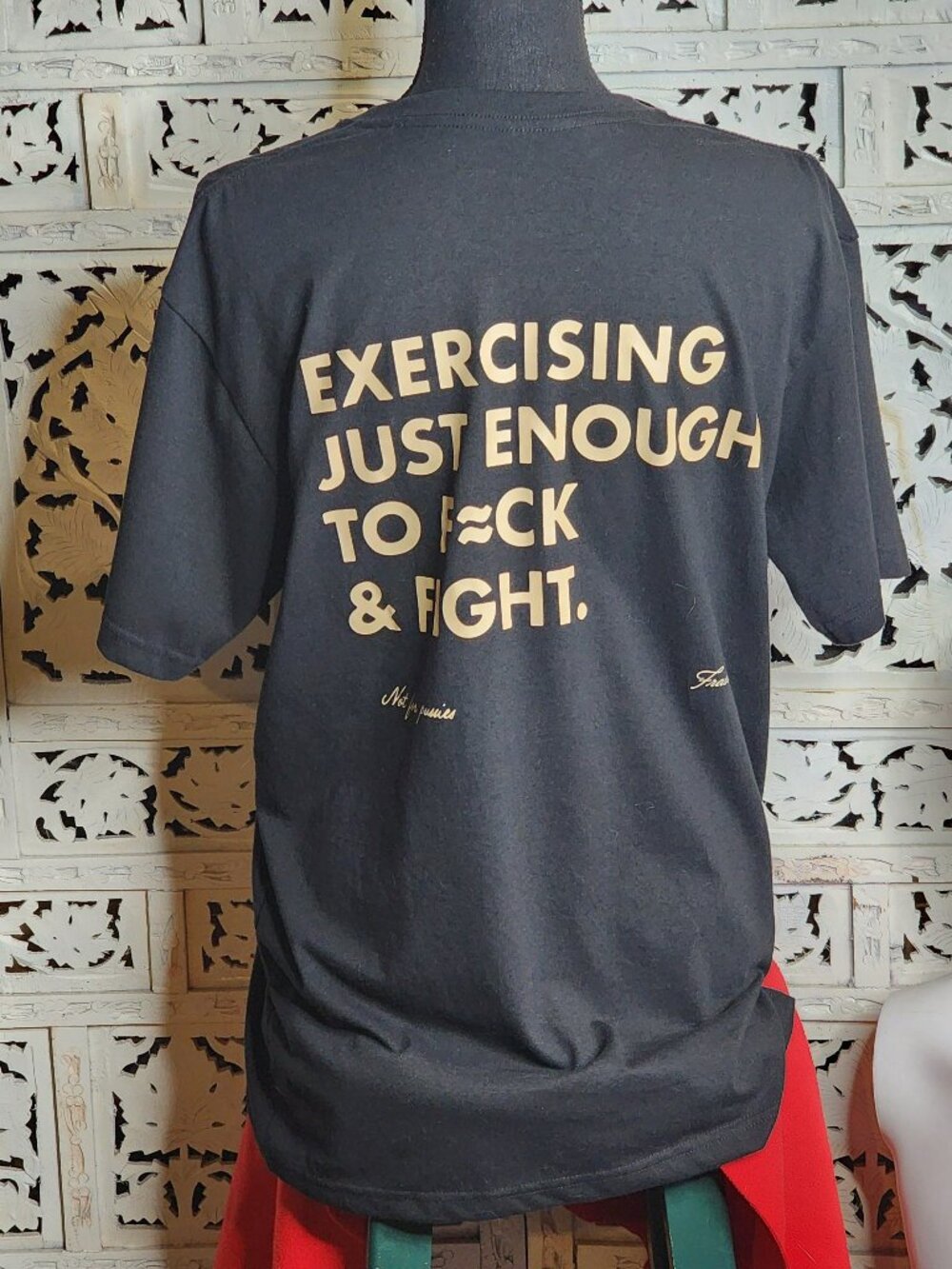 Frased Excercising Just Enough to F*ck & Fight Black Cotton Graphic SS Tee Sz M